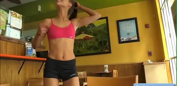 Naughty sexy teen amateur Anyah goes for a run and gets naked in public and finger her juicy pussy